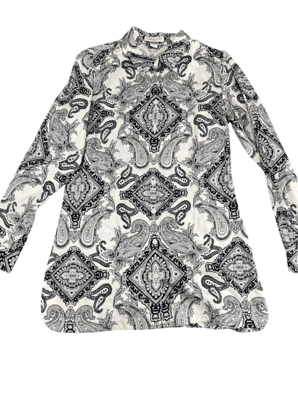 Coldwater Creek Womens XS Paisley Print Long Sleeve No-Iron Blouse Black & White